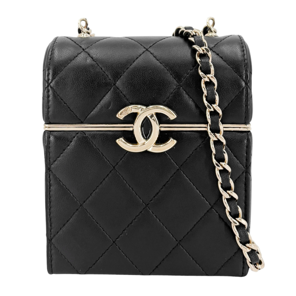 Chanel women's shoulder bag, Matelassé, Coco Mark, mini CHANEL lambskin, blac...